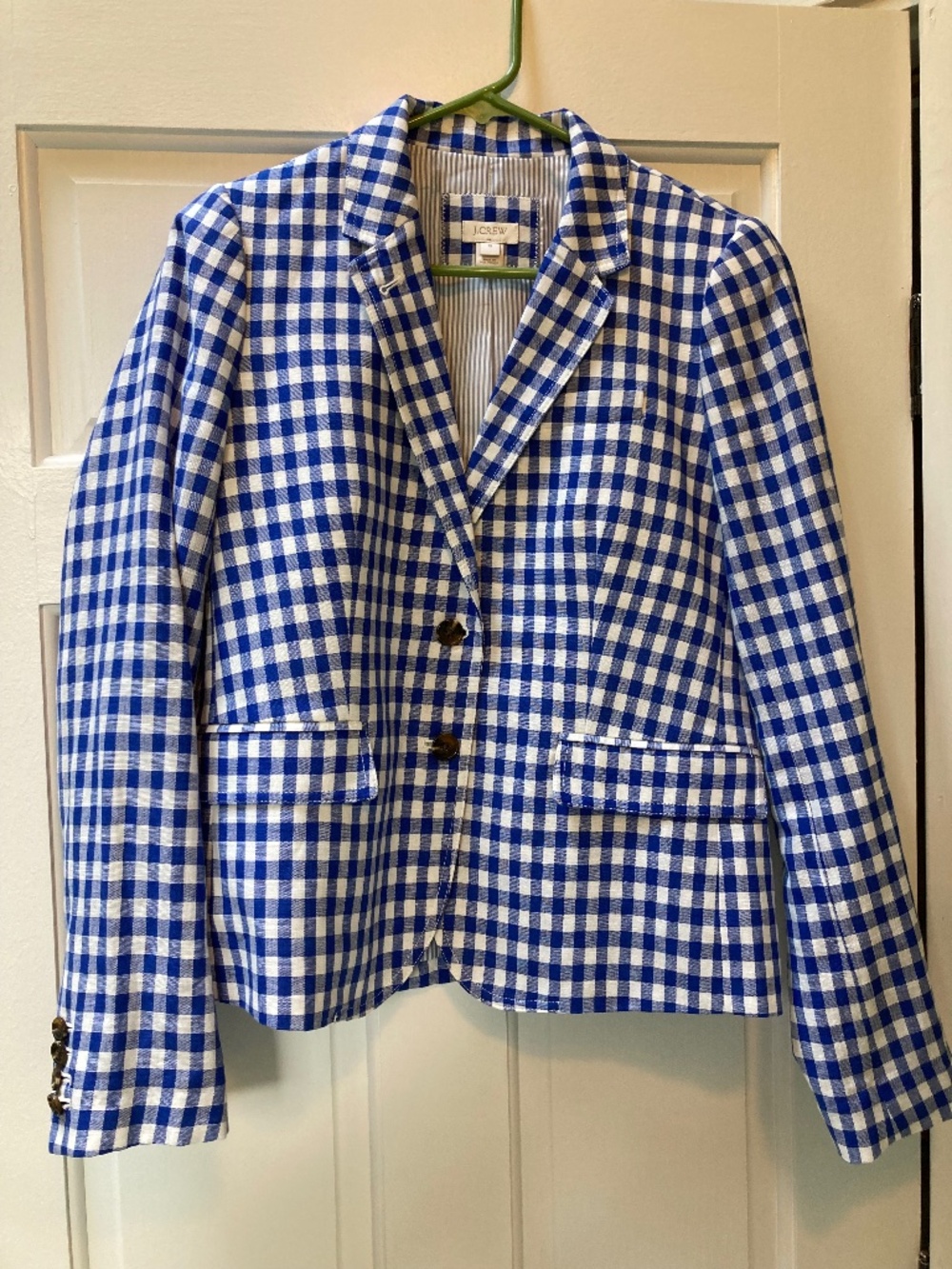 J. Crew Gingham Blue White Plaid Womens Lined Blazer Jacket G1482 Size 10